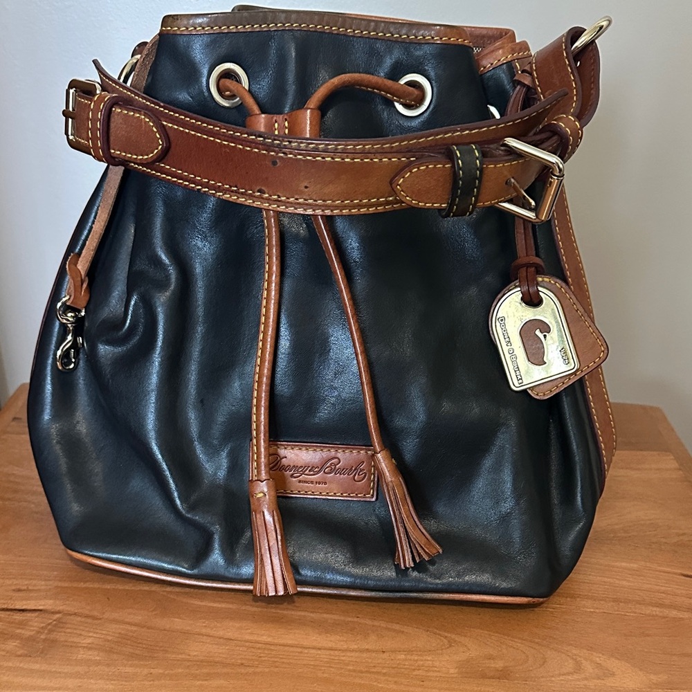 Dooney & Bourke Black and Tan Bucket Bag